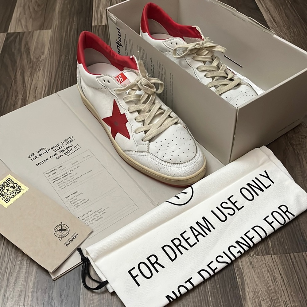 Golden Goose Ballstar 44 White/Strawberry Red Pre-Distressed - Picture 1 of 14